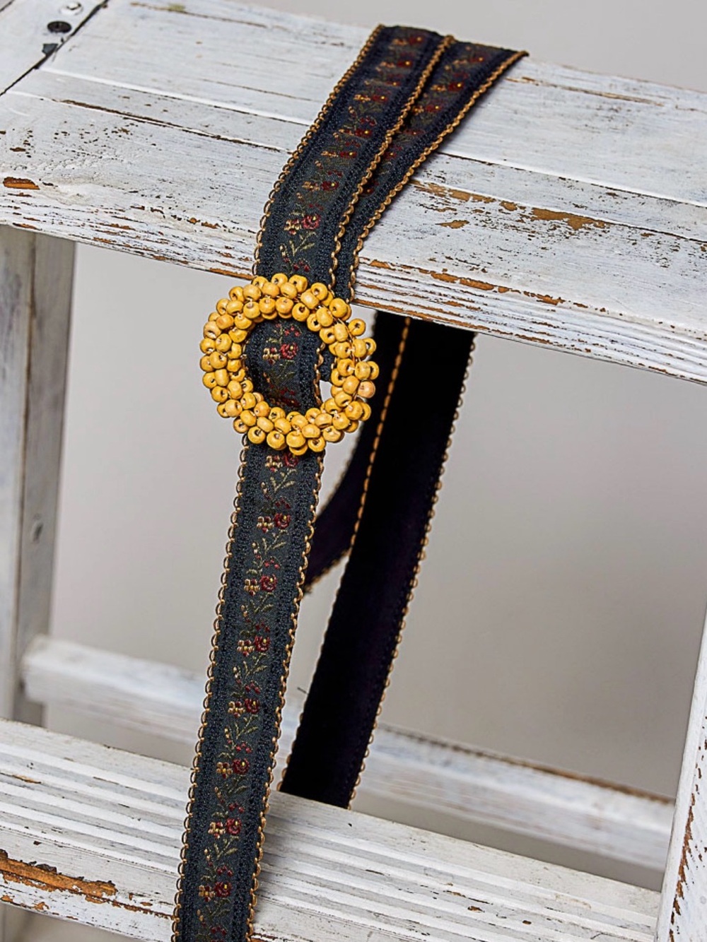 POL Floral Embroidered Beaded Buckle Belt